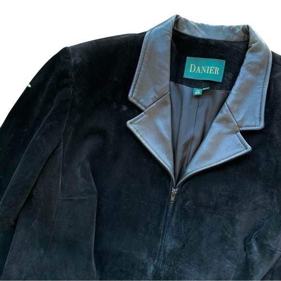 Danier Canada Genuine Suede Leather Pocketed Zip Coat Jacket Black Size M - Picture 3 of 7